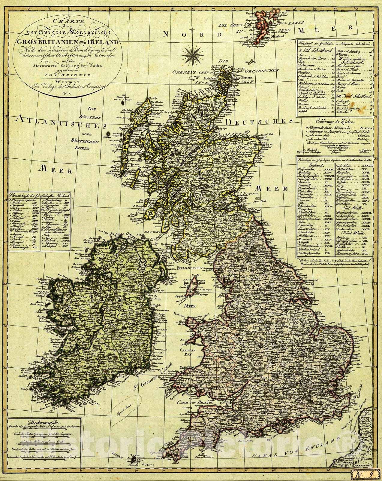 Historic Map - Charte der vereinigten KÃ¶nigreiche Gros Britanien und Ireland : nach den neuesten Berichtigungen und Astronomischen Ortsbestimmungen entworfen auf den Sternwarte Seeberg