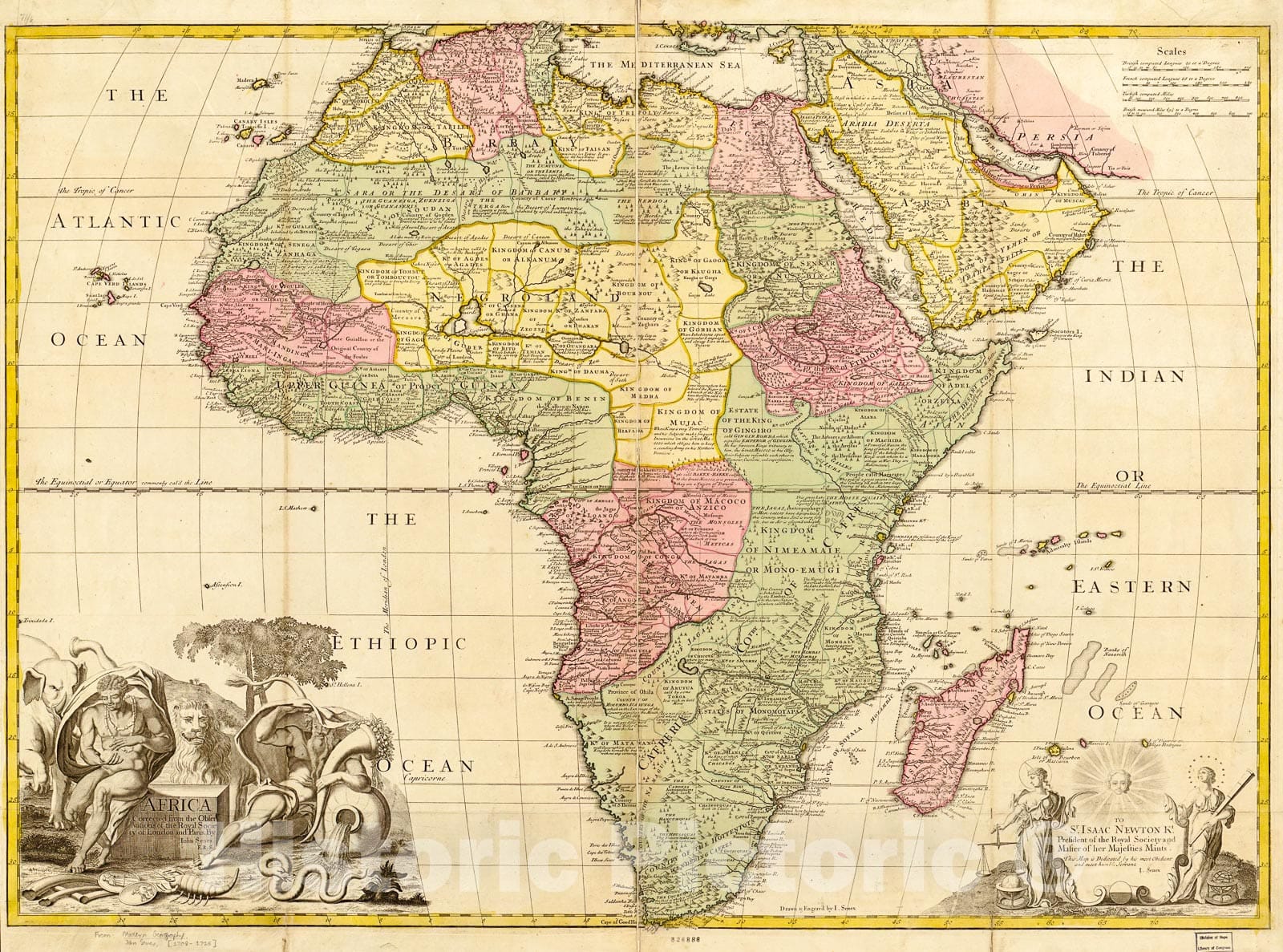 Historic 1725 Map - Africa : Corrected from The observations of The Royal Society at London and Paris.