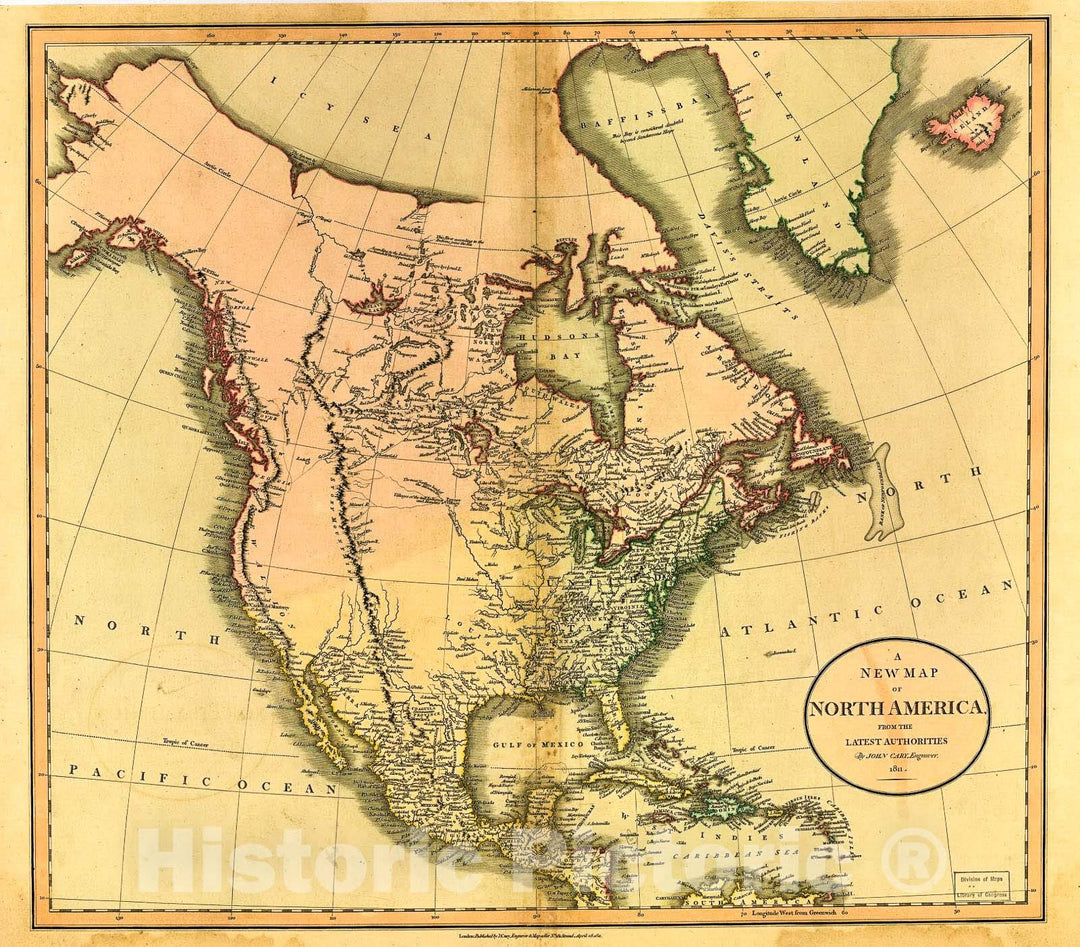 Historic 1811 Map - A New map of North America from The Latest Authorities