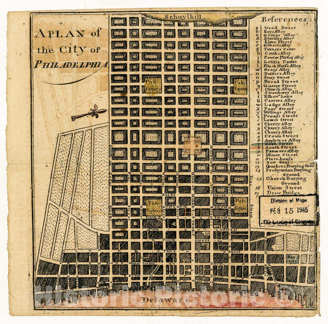 Historic 1777 Map - A Plan of The City of Philadelphia.