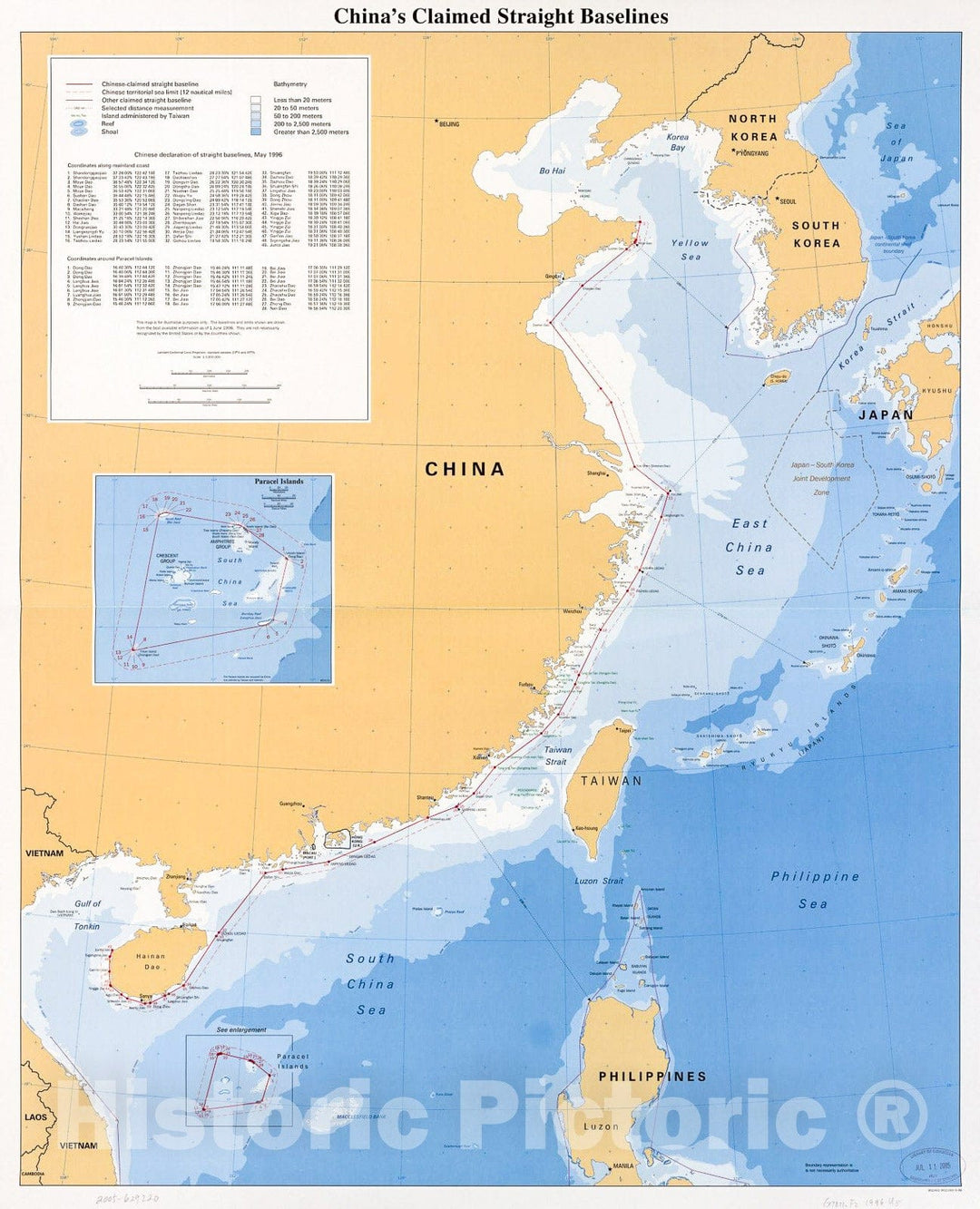 Historic 1996 Map - China's Claimed Straight baselines.