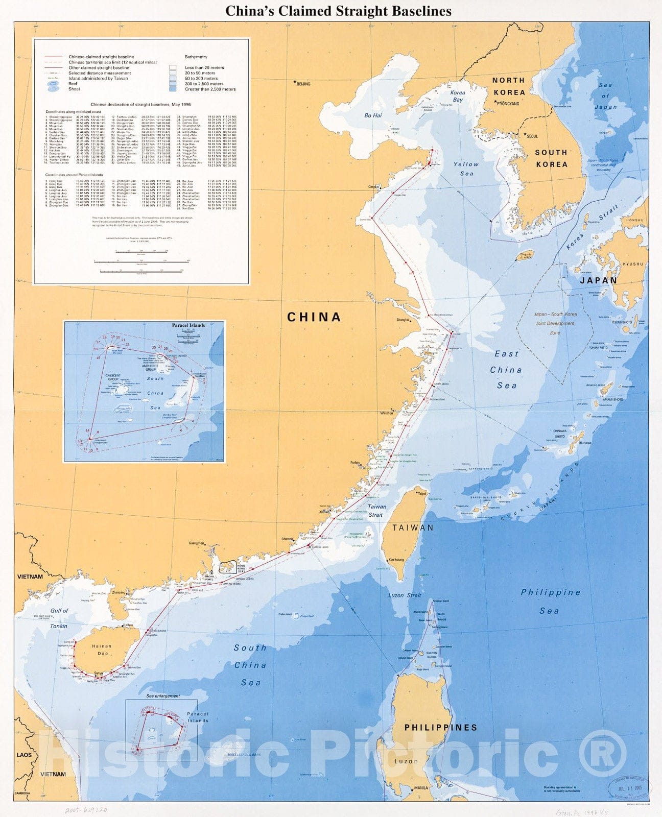 Historic 1996 Map - China's Claimed Straight baselines.