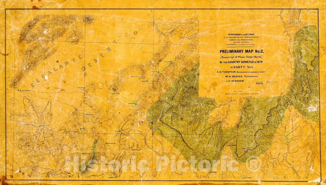 Historic 1874 Map - Preliminary map no. 2, (Transcript of Plane Table Sheets) of The Country surveyed in 1874 by Party No. 1