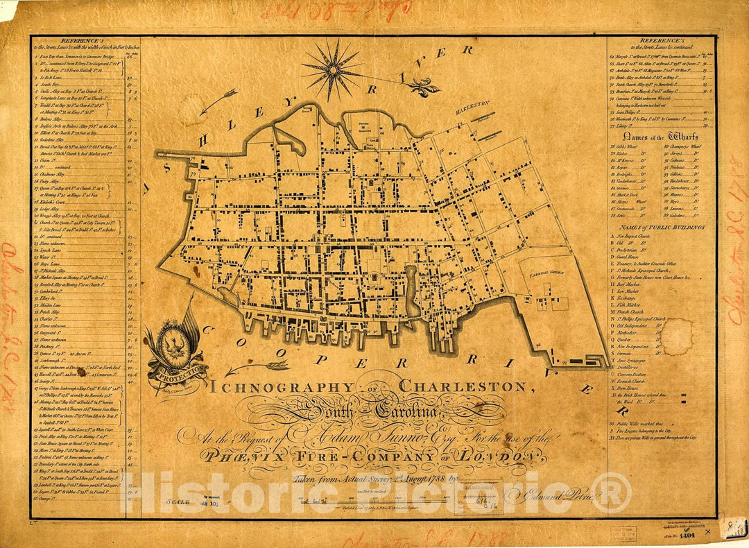 Historic 1790 Map - Ichnography of Charleston, South-Carolina : at The Request of Adam Tunno, Esq, for The use of The PhÅ“nix Fire-Company of London, Taken from Actual Survey