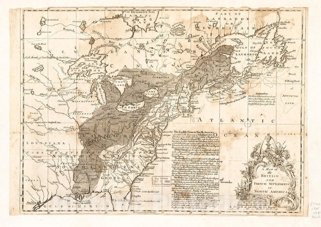 Historic 1755 Map - A map of The British and French settlements in North America 2