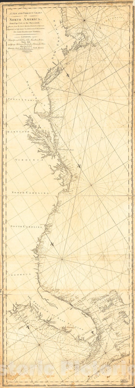 Historic 1784 Map - A New and Correct Chart of North America from Cape-Cod, to The Havannah;