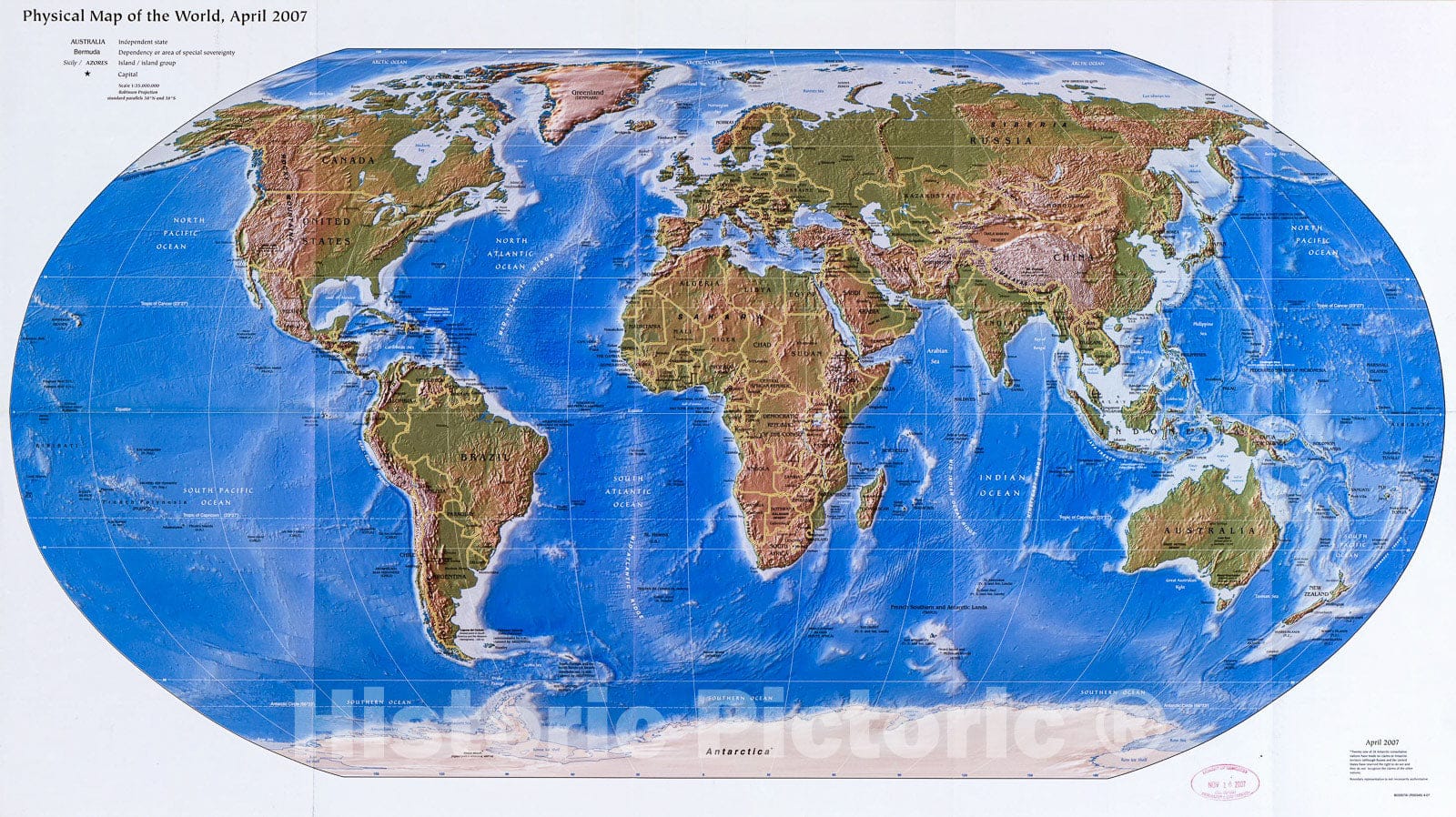 Historic 2007 Map - Physical map of The World, April 2007.