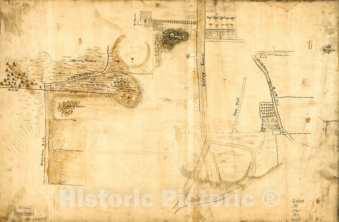 Historic 1760 Map - Map Showing The Bowery Lane Area of Manhattan.