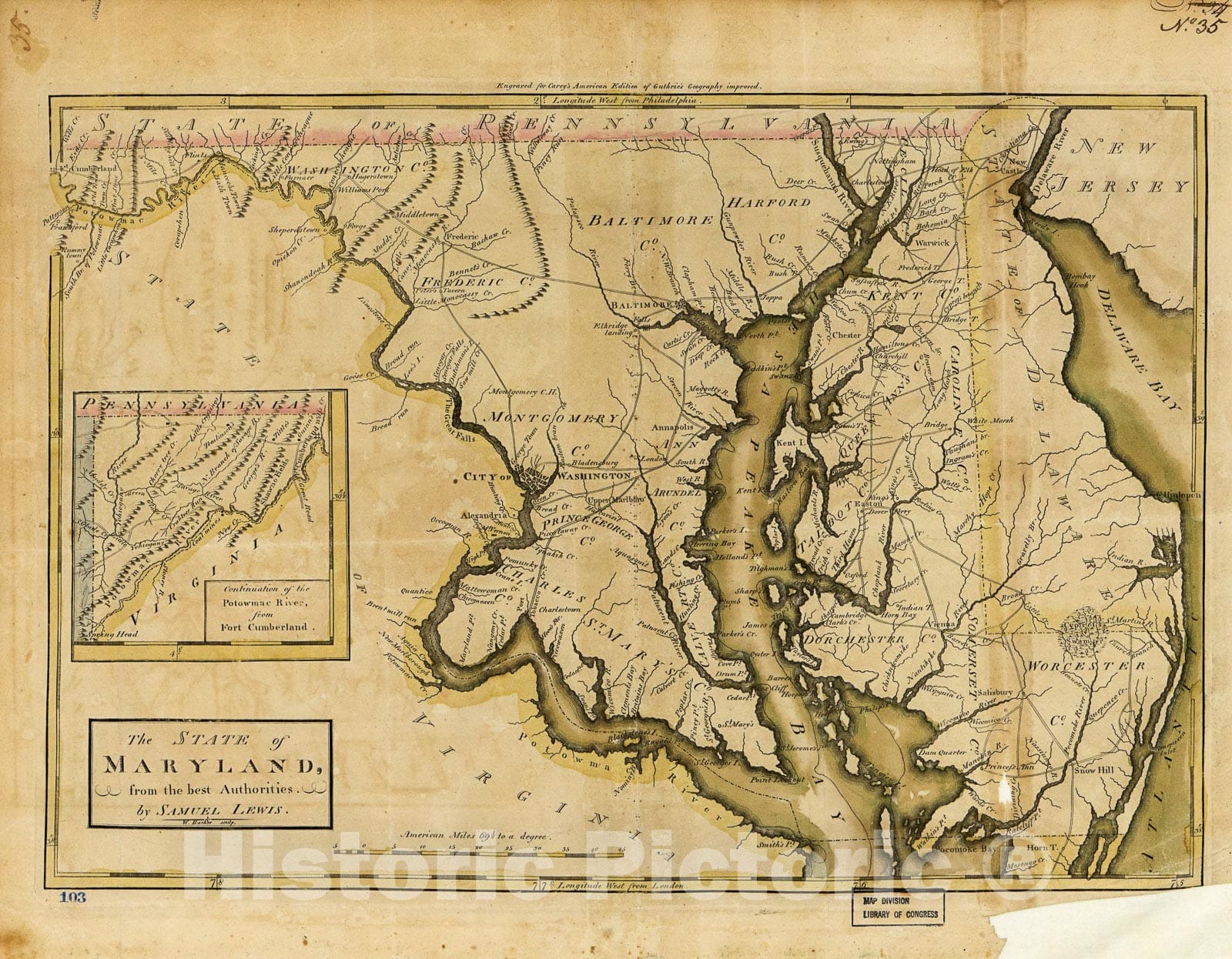 Historic 1795 Map - The State of Maryland from The Best Authorities. 3