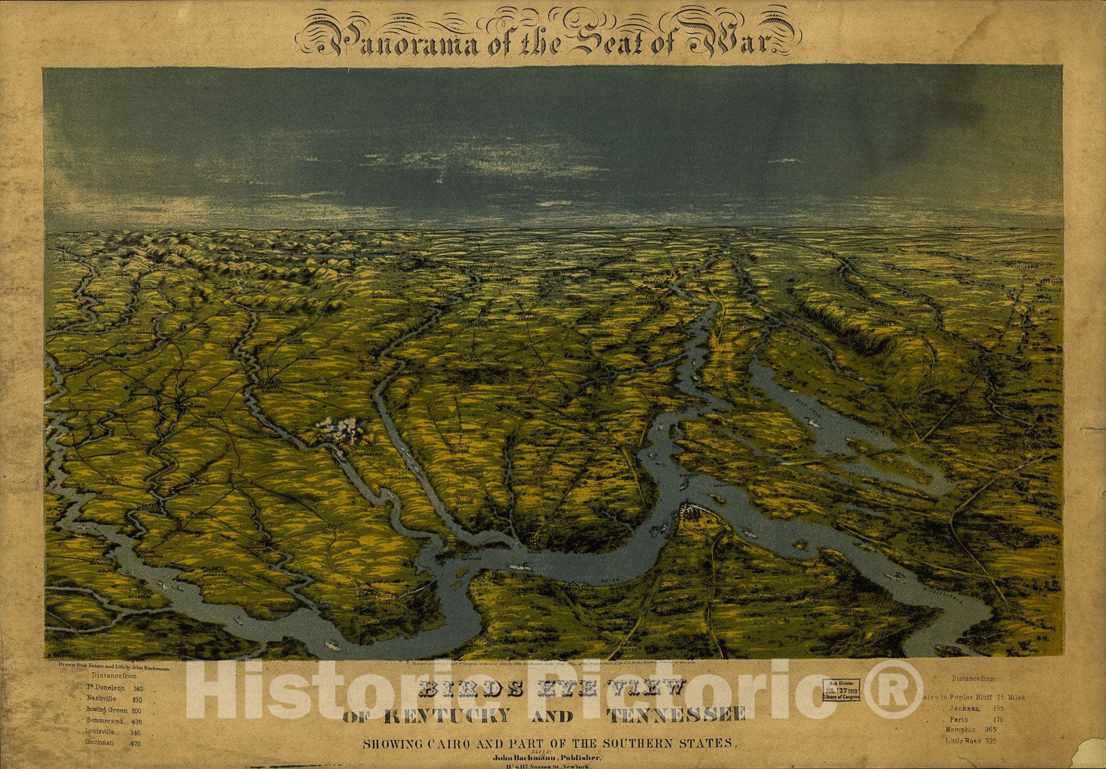 Historic 1862 Map - Birds Eye View of Kentucky and Tennessee Showing Cairo and Part of The Southern States.