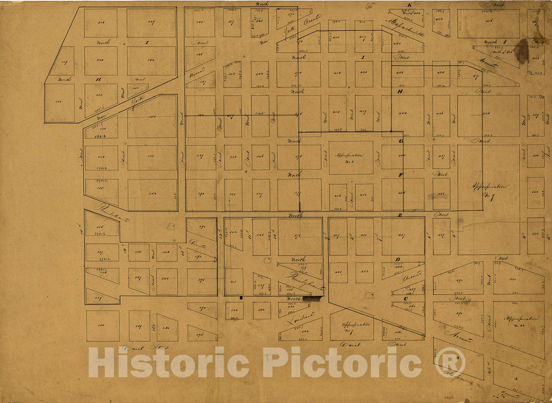 Historic 1800 Map - Map of Part of Central Washington D.C. to The East of The White House