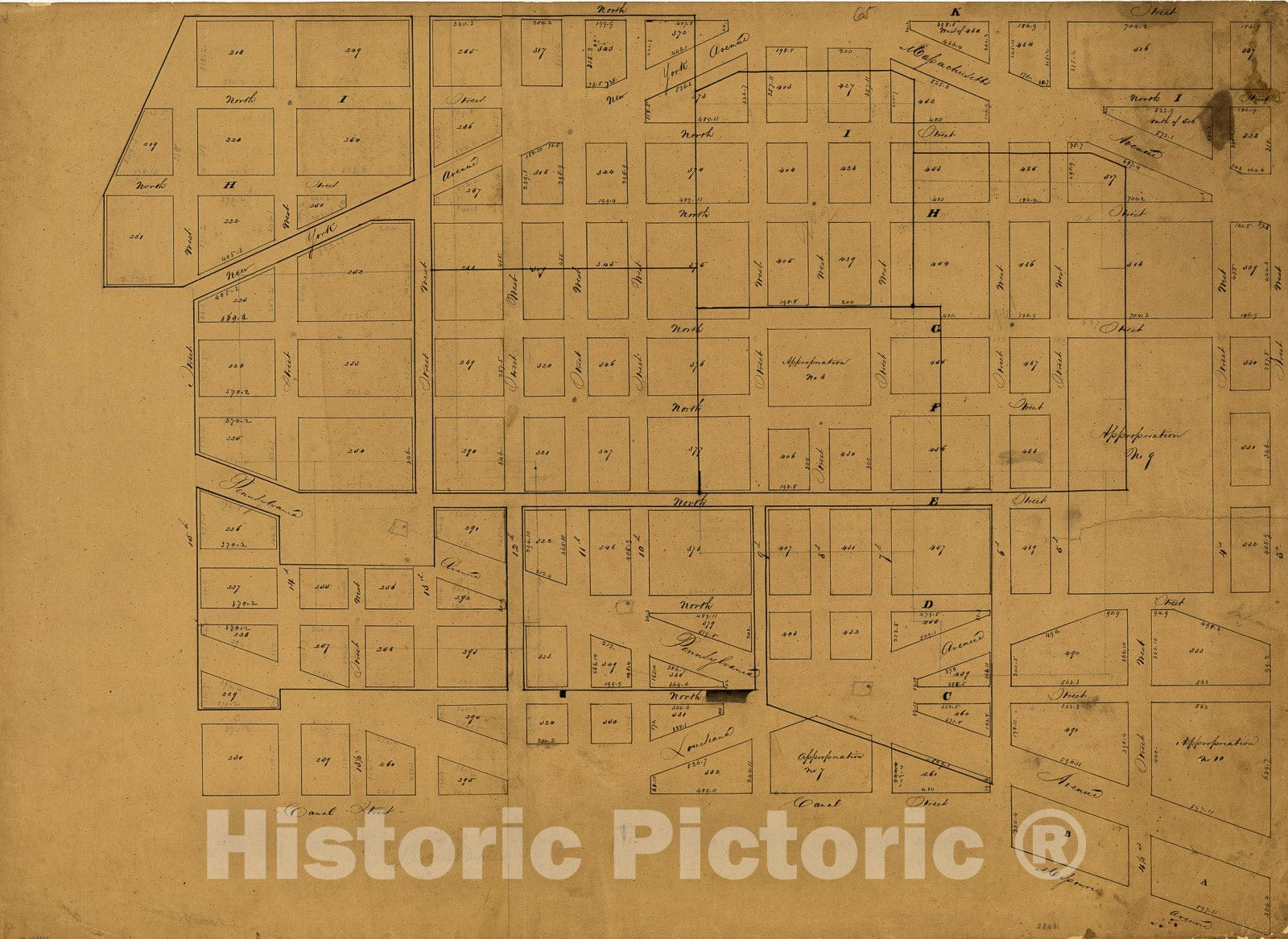 Historic 1800 Map - Map of Part of Central Washington D.C. to The East of The White House