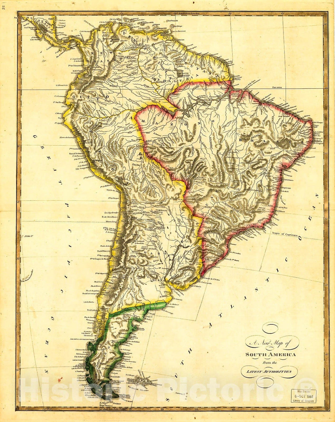 Historic 1810 Map - New map of South America from The Latest Authorities.