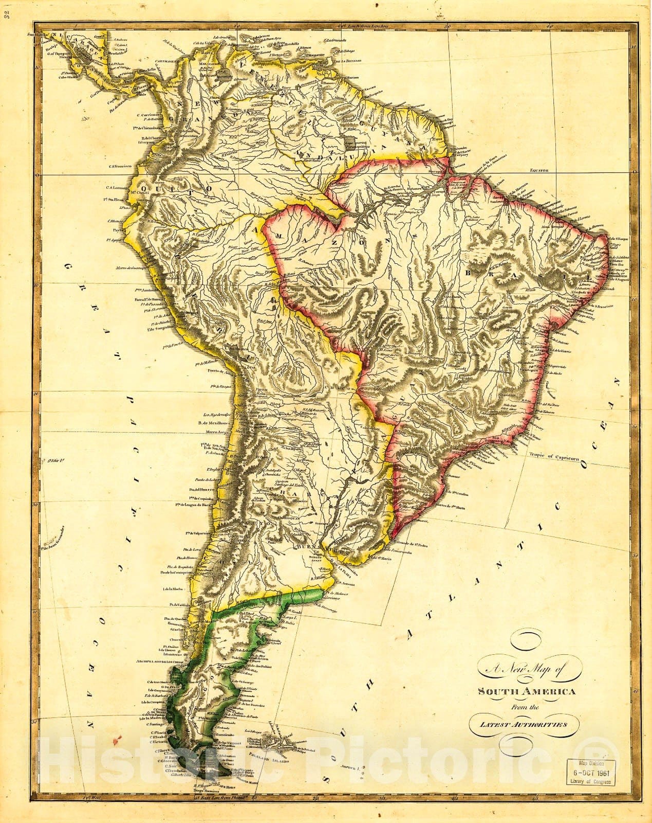 Historic 1810 Map - New map of South America from The Latest Authorities.