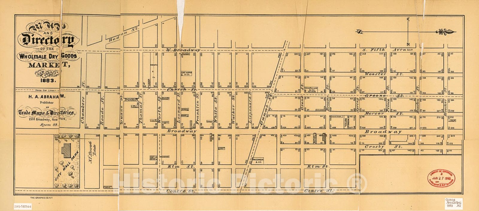 Historic 1883 Map - Map and Directory of The Wholesale Dry Goods Market, New York City