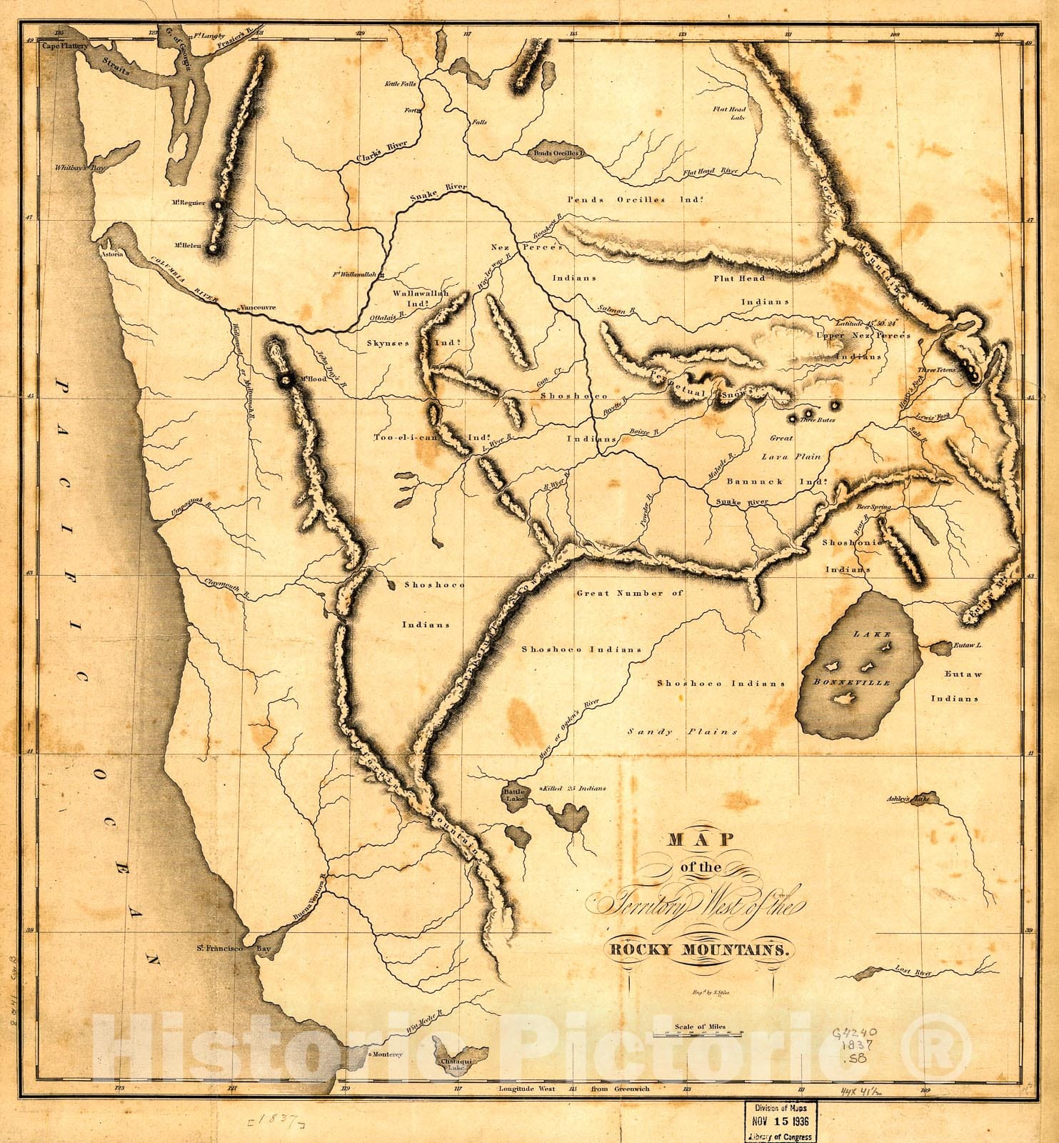 Historic 1837 Map - Map of The Territory west of The Rocky Mountains