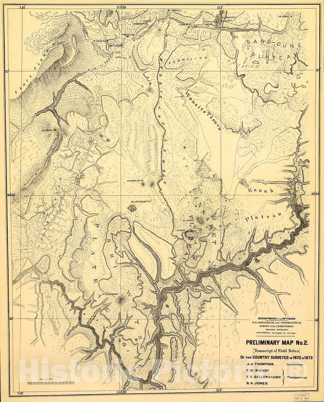 Historic 1872-1873 Map - Preliminary map no.2 of The Country surveyed in 1872 and 1873.