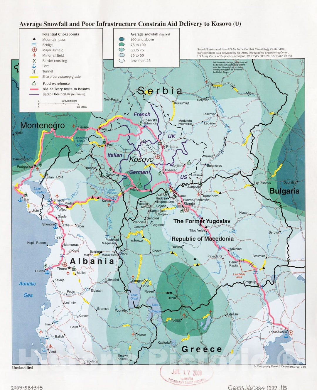 Historic 1999 Map - Average Snowfall and Poor Infrastructure constrain aid delivery to Kosovo (U)