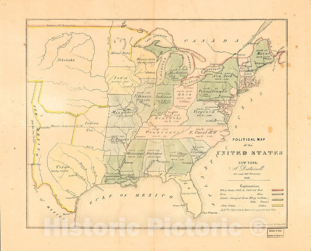 Historic 1848 Map - Political map of The United States.