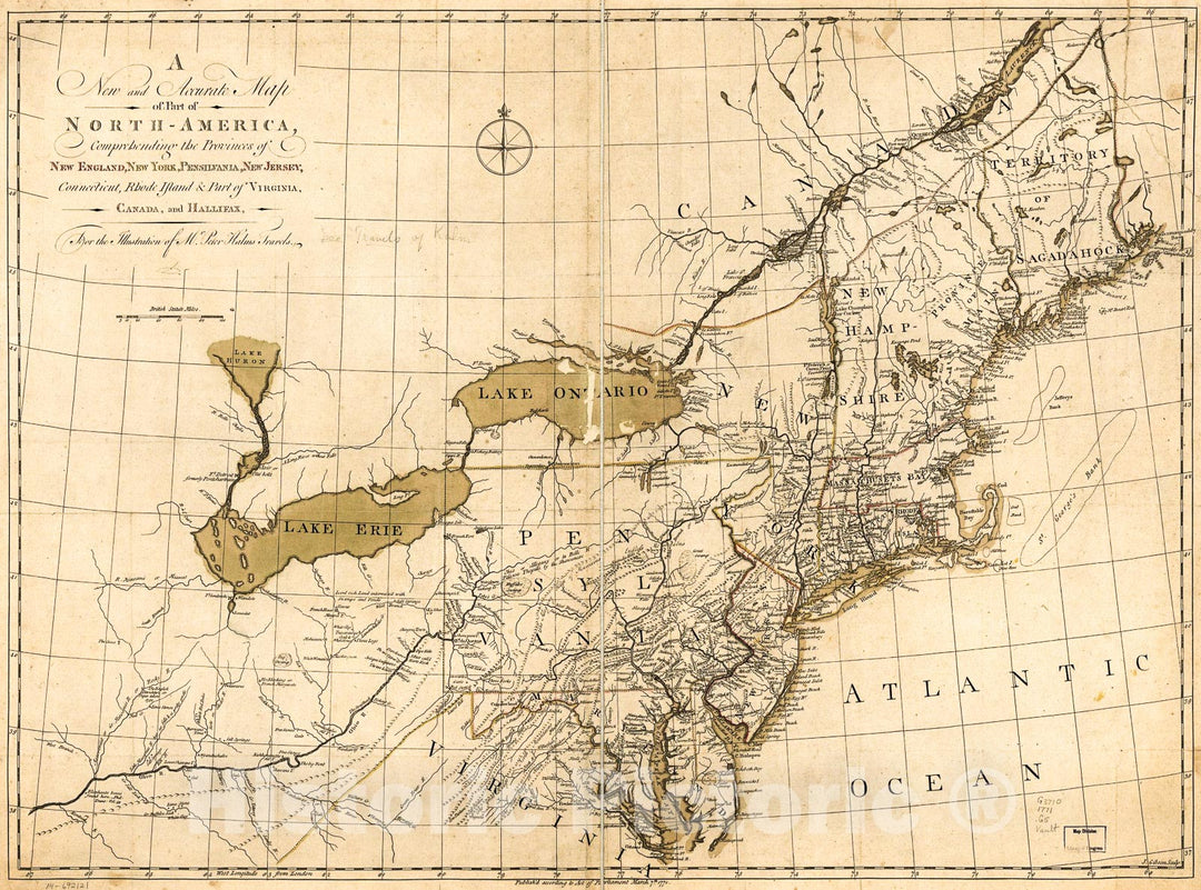 Historic 1771 Map - A New and Accurate map of Part of North-America, comprehending The Provinces of New England, New York, Pensilvania, New Jersey, Connecticut, Rhode Island