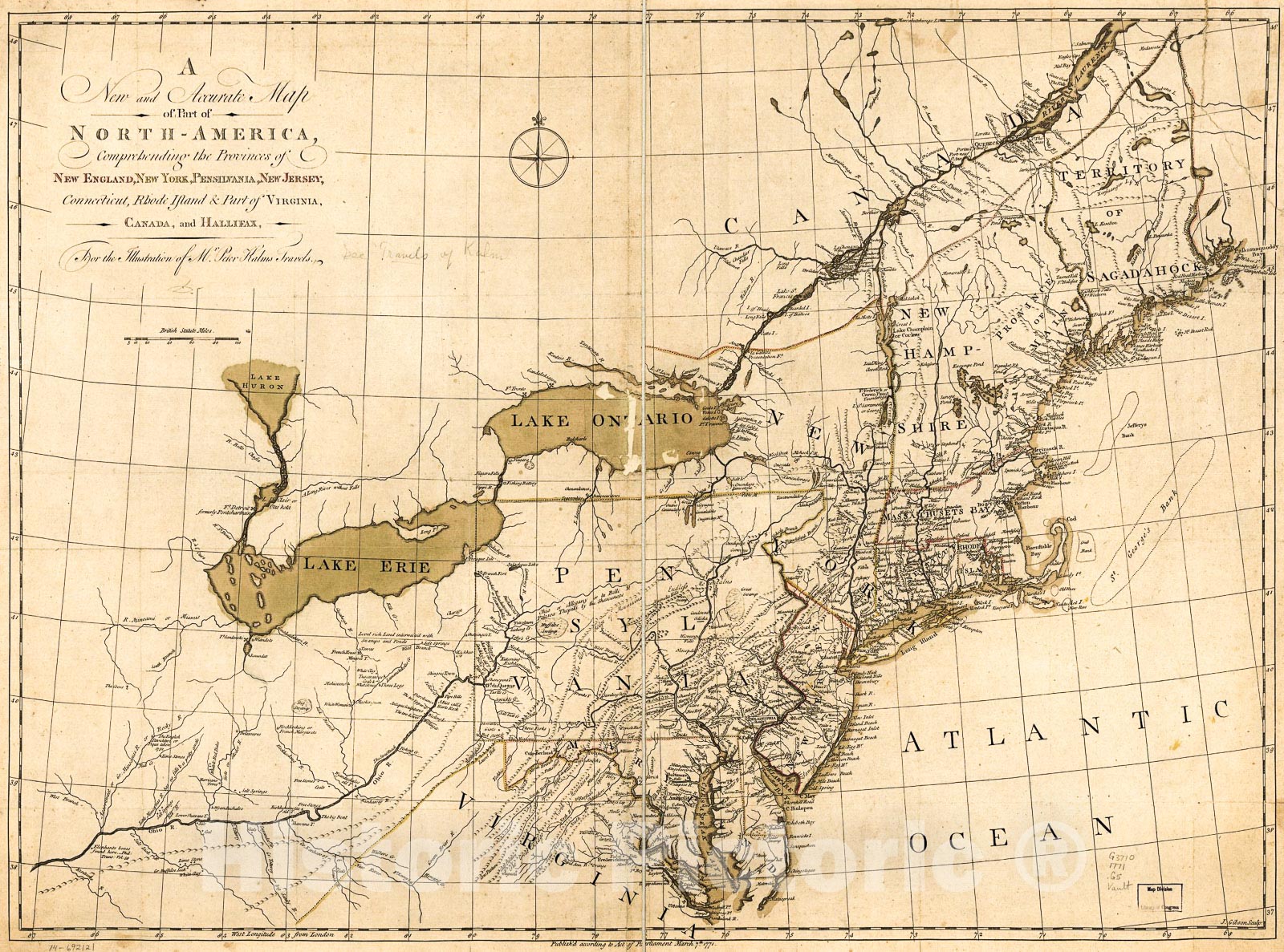 Historic 1771 Map - A New and Accurate map of Part of North-America, comprehending The Provinces of New England, New York, Pensilvania, New Jersey, Connecticut, Rhode Island