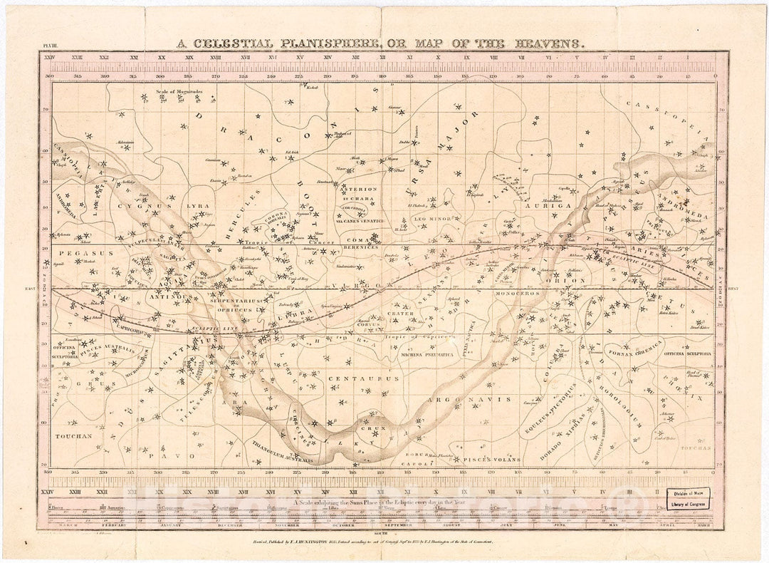 Historic 1835 Map - A Celestial Planisphere, or map of The Heavens