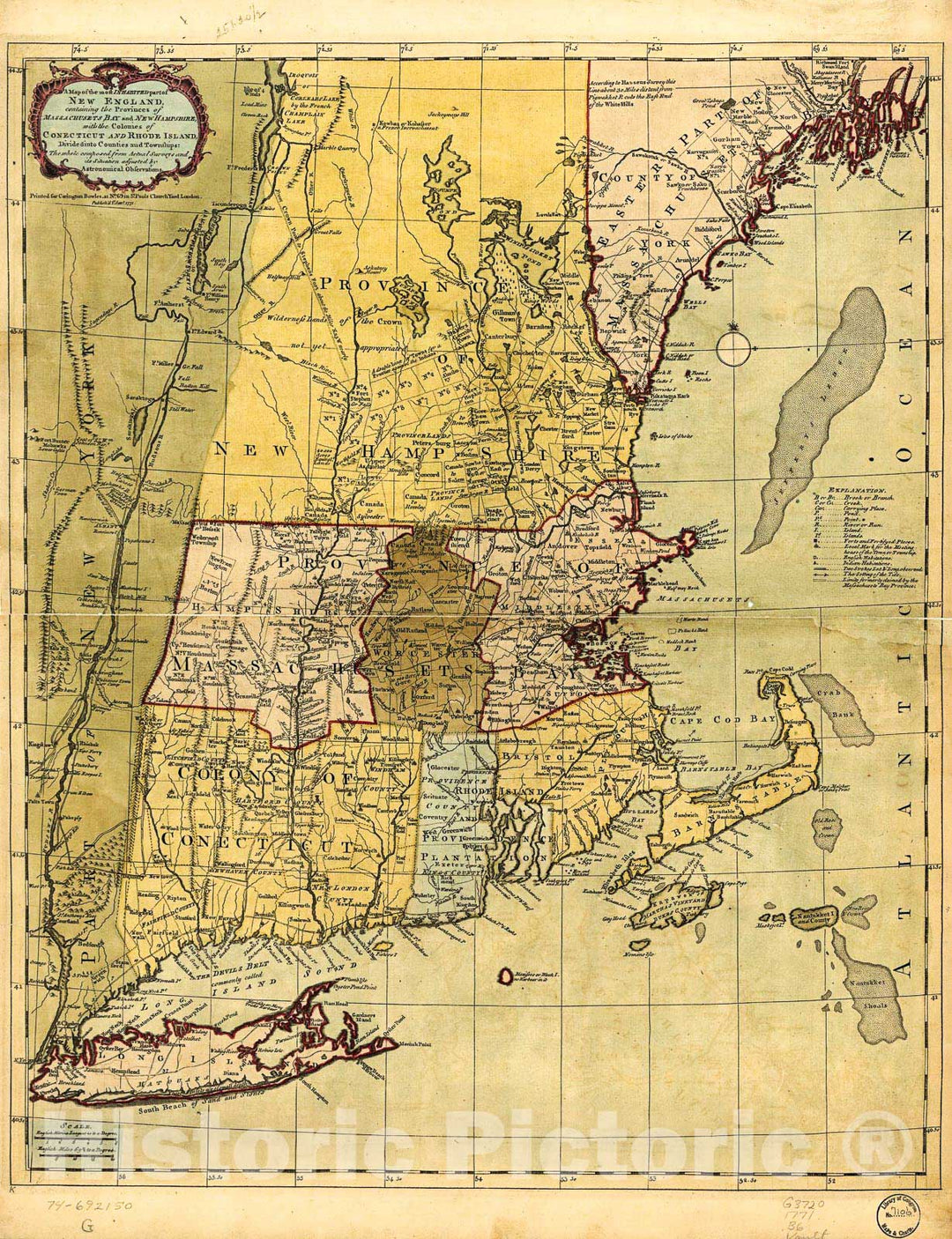 Historic 1771 Map - A map of The Most inhabited Part of New England, containing The Provinces of Massachusets Bay and New Hampshire, with The Colonies of Conecticut and Rhode Island