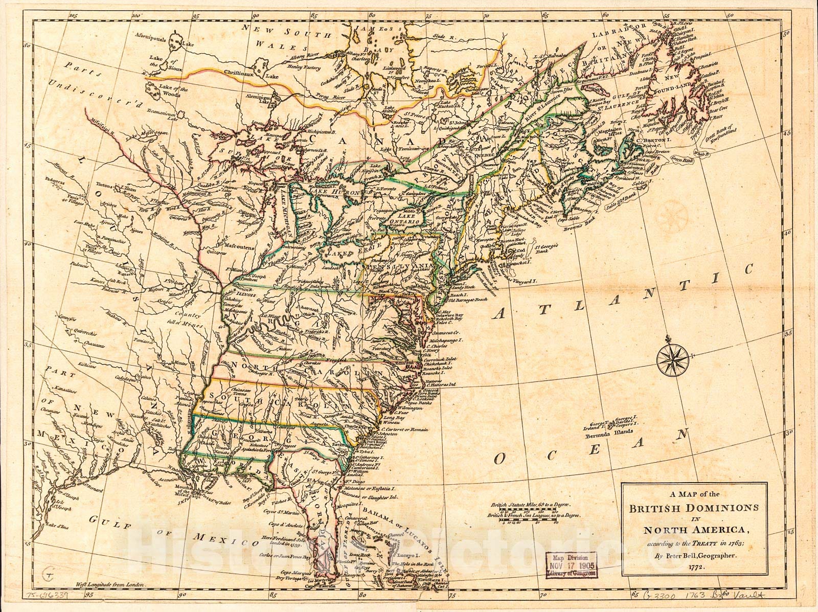 Historic 1772 Map - A map of The British dominions in North America, According to The Treaty in 1763.