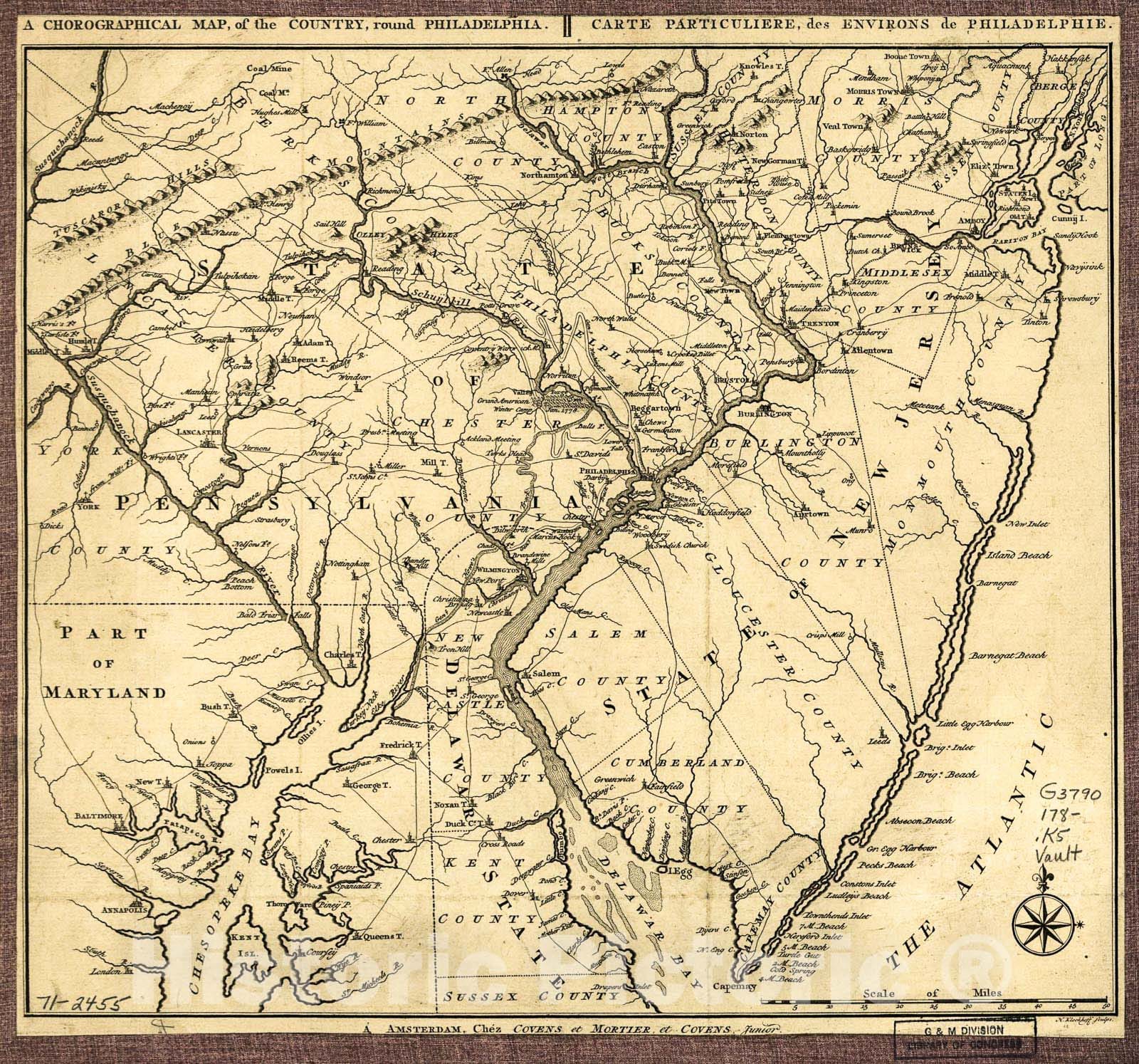 Historic 1780 Map - A chorographical map, of The Country, Round Philadelphia. Carte particuliere, des Environs de Philadelphie.