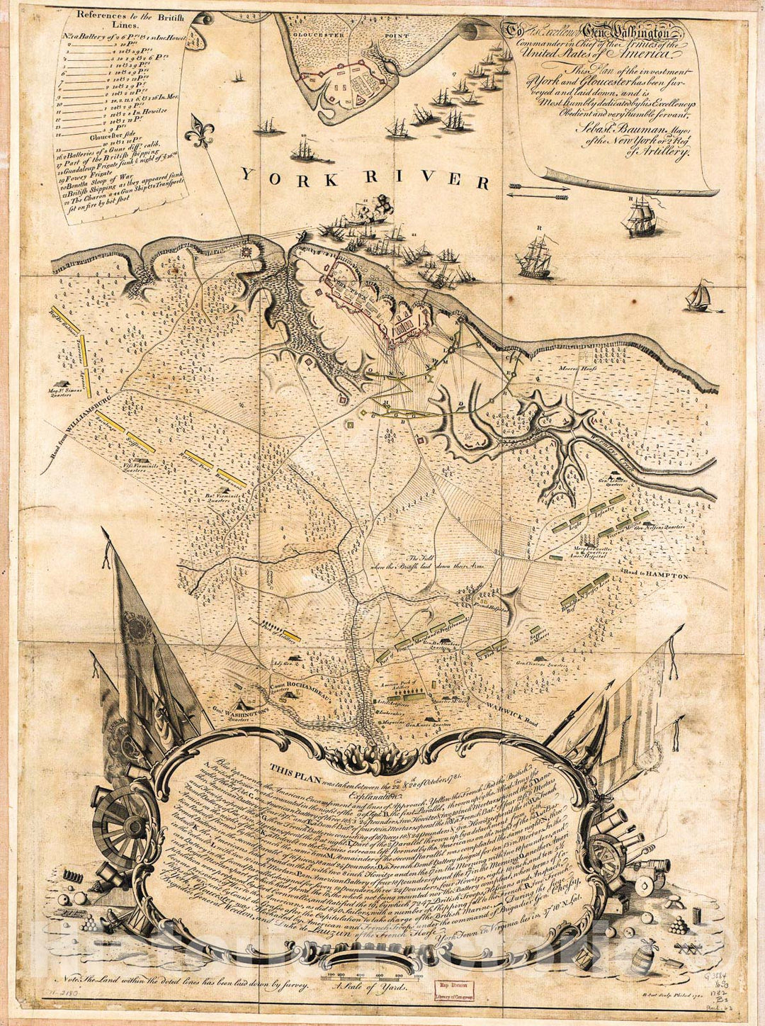 Historic 1782 Map - to His Excellency Genl. Washington, Commander in Chief of The Armies of The United States of America