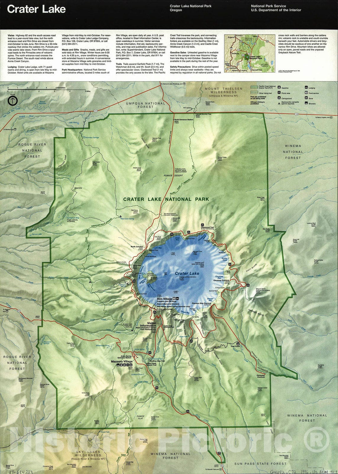 Historic 1996 Map - Crater Lake National Park, Oregon