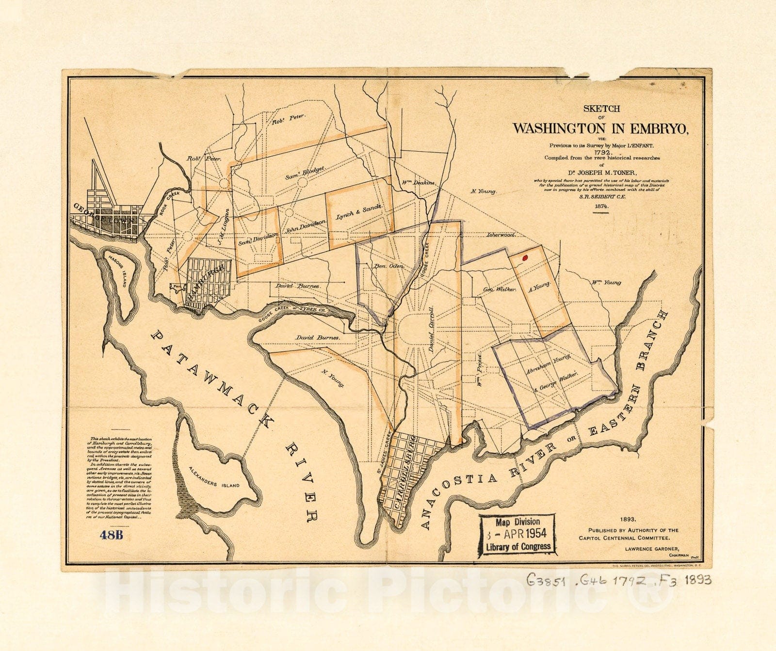 Historic 1792 Map - Sketch of Washington in Embryo : viz, Previous to its Survey by Major L'Enfant