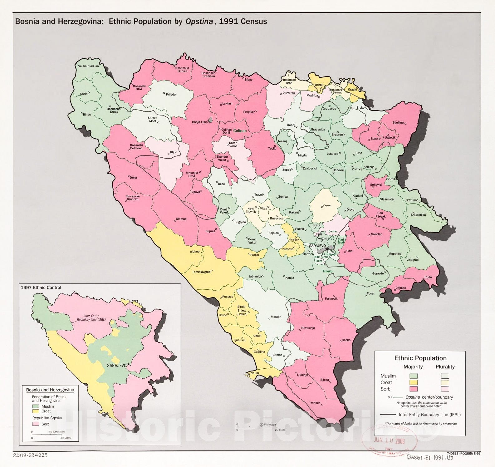 Historic 1991 Map - Bosnia and Herzegovina-Ethnic Population by opÅ¡tina, 1991 Census.