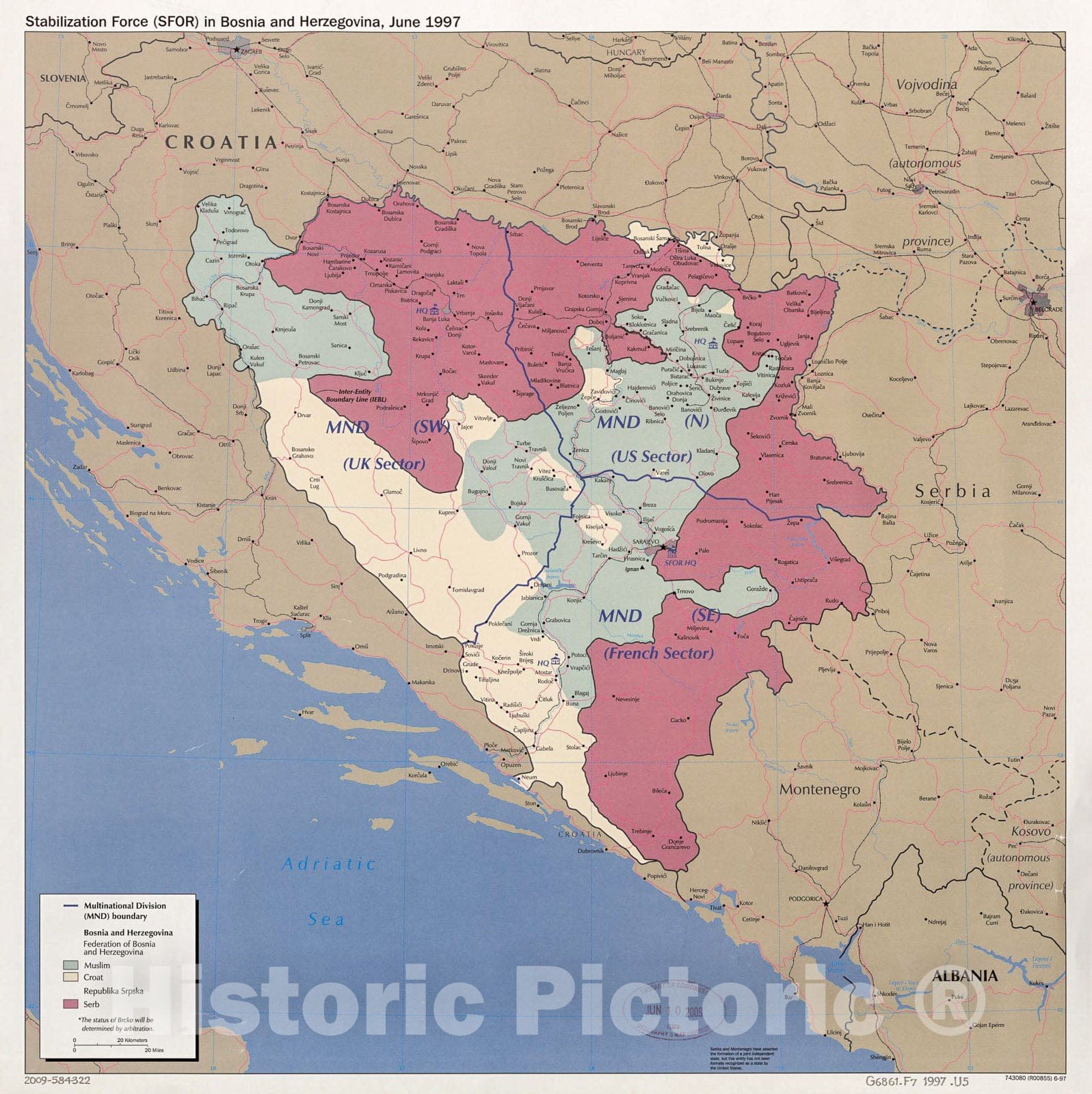 Historic 1997 Map - Stabilization Force (SFOR) in Bosnia and Herzegovina June 1997.