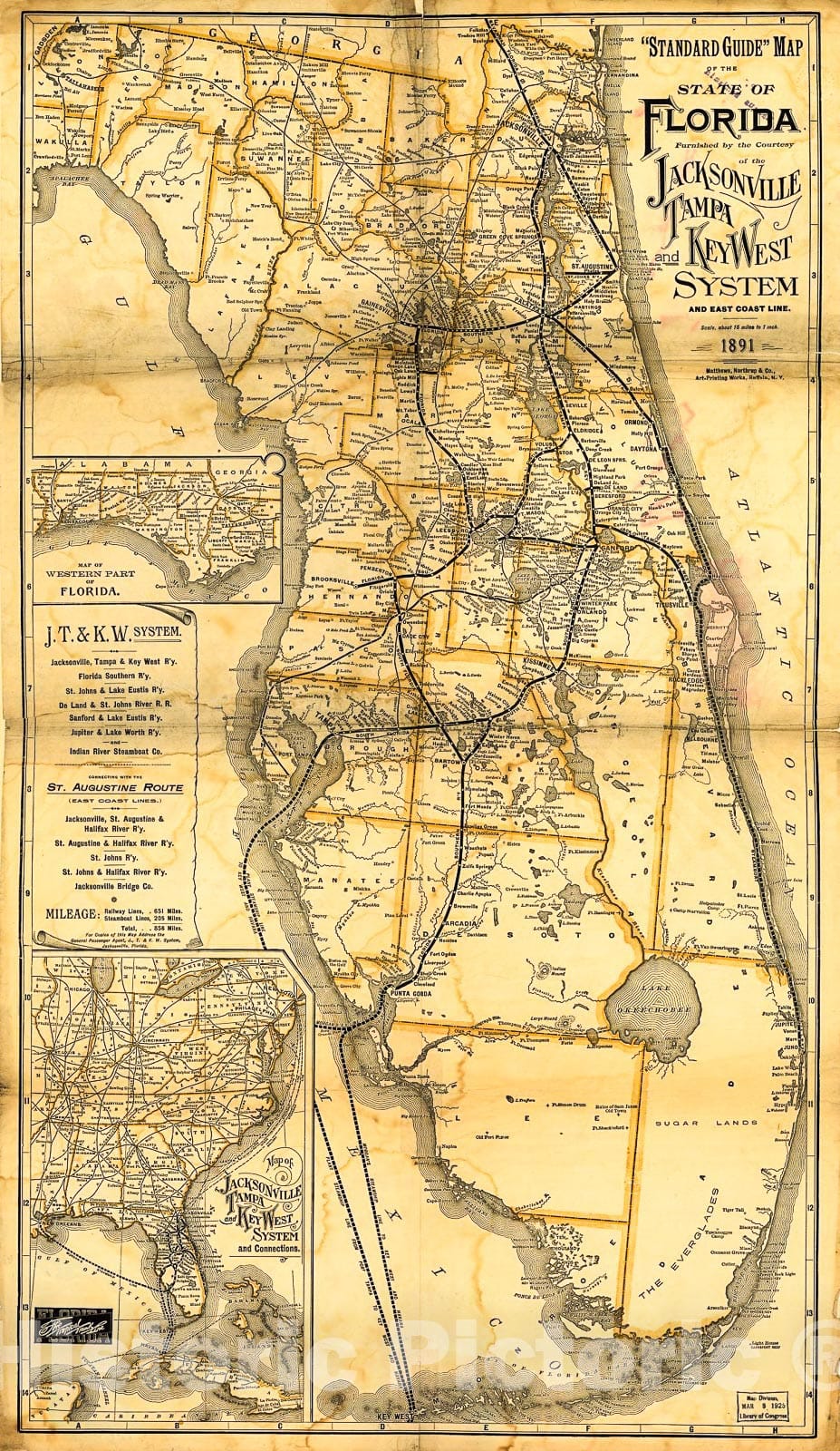 Historic 1891 Map - ;Standard Guide; map of The State of Florida.