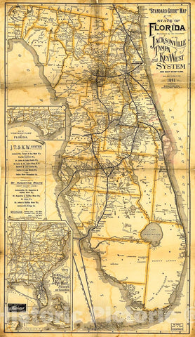 Historic 1891 Map - ;Standard Guide; map of The State of Florida.