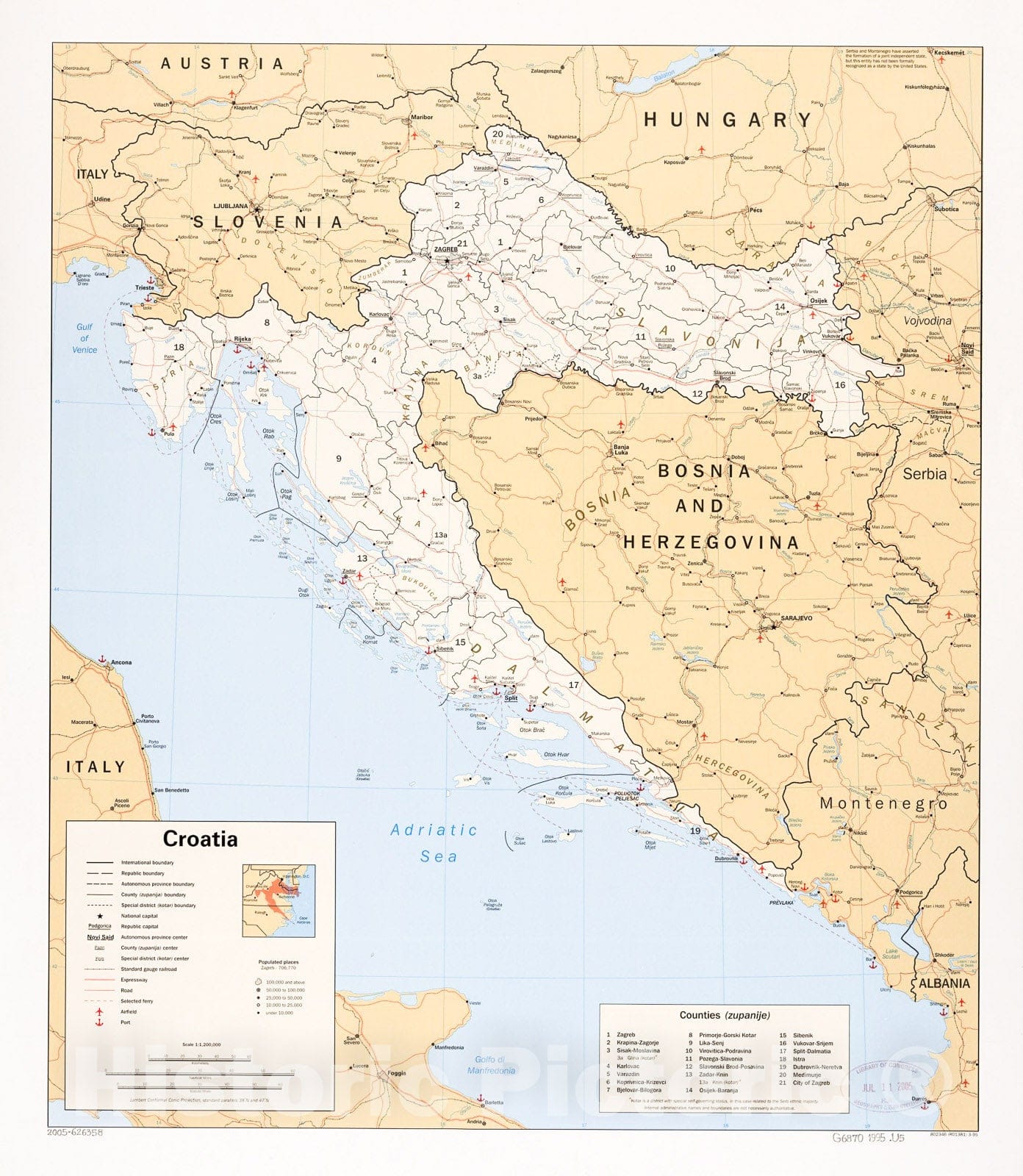 Historic 1995 Map - Croatia.