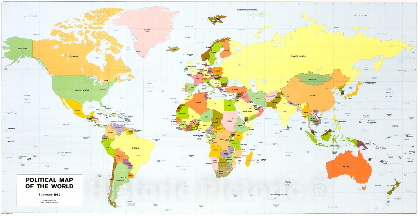 Historic 1982 Map - Political map of The World.