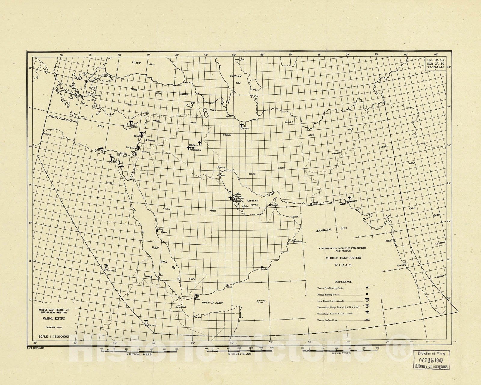 Historic 1946 Map - Middle East Region air Navigation Meeting : Cairo, Egypt.