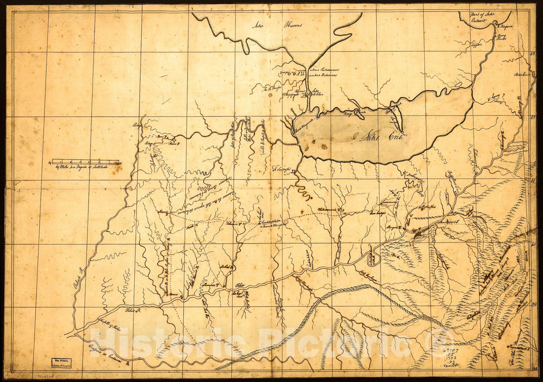 Historic 1753 Map - A trader's map of The Ohio Country Before 1753.