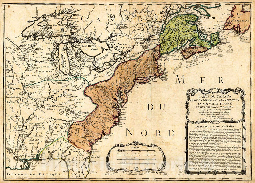 Historic 1756 Map - Carte du Canada et de la Louisiane qui forment la Nouvelle France et des Colonies angloises ou sont representez les Pays contestez.