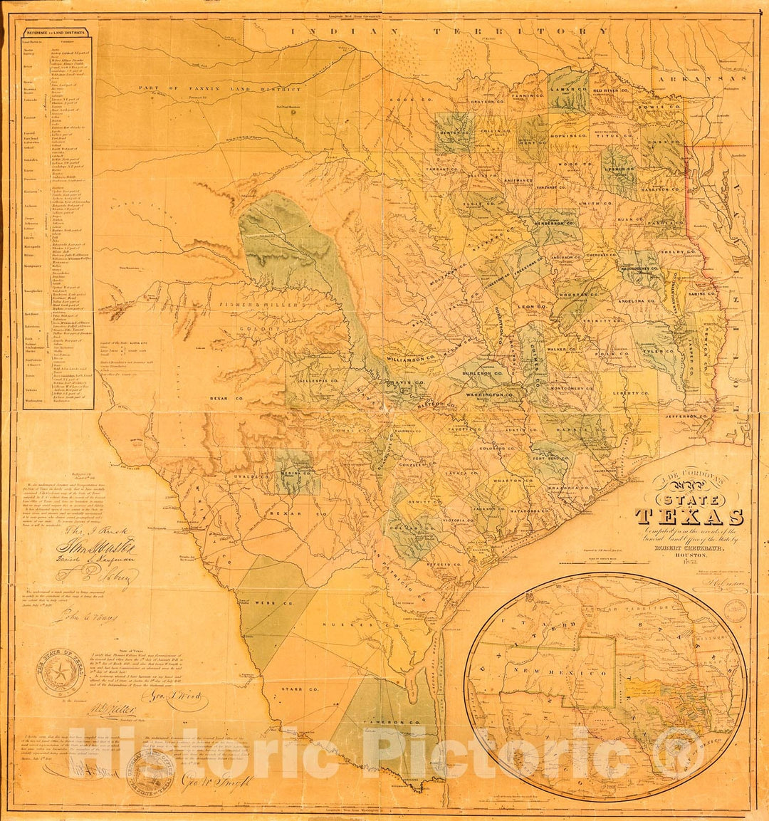 Historic 1853 Map - J. De Cordova's map of The State of Texas