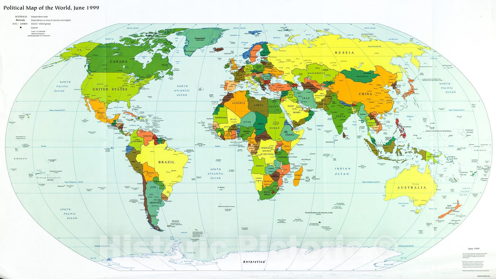 Historic 1999 Map - Political map of The World, June 1999.