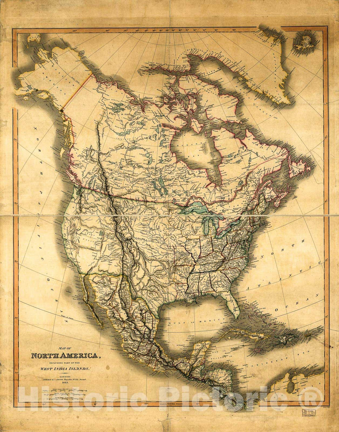 Historic 1849 Map - Map of North America.