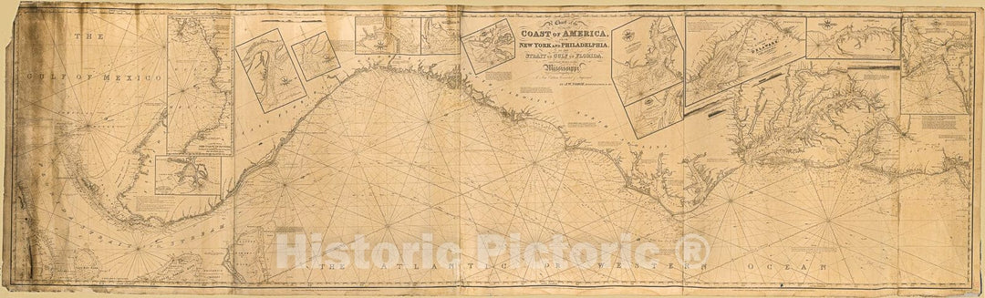 Historic 1837 Map - A Chart of The Coast of America : from New York and Philadelphia to The Strait or Gulf of Florida, and from thence to The Mississippi