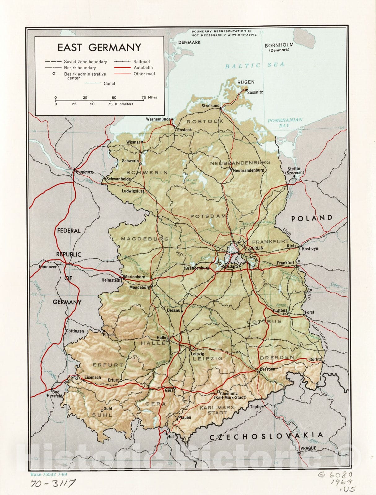 Historic 1969 Map - East Germany. 7-69.