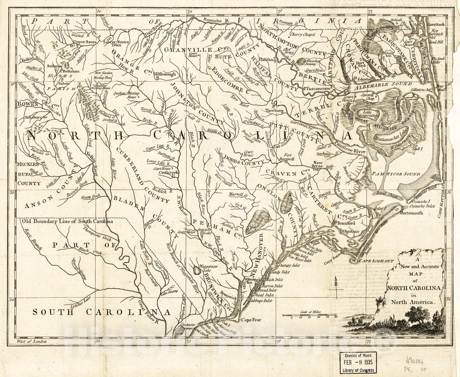 Historic 1779 Map - A New and Accurate map of North Carolina in North America.