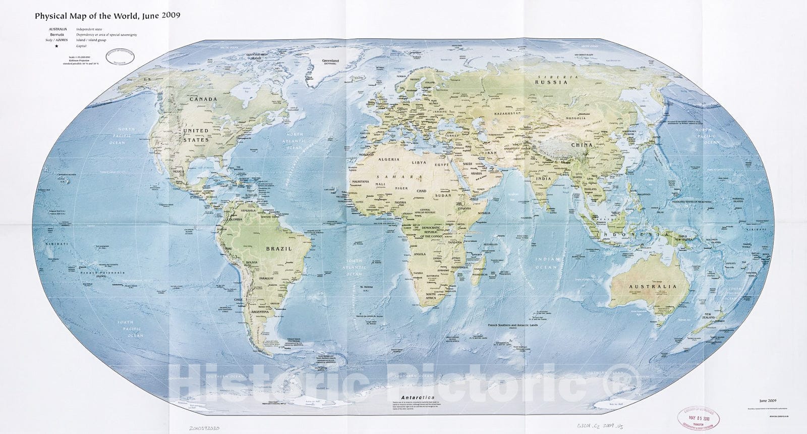 Historic 2009 Map - Physical map of The World, June 2009.