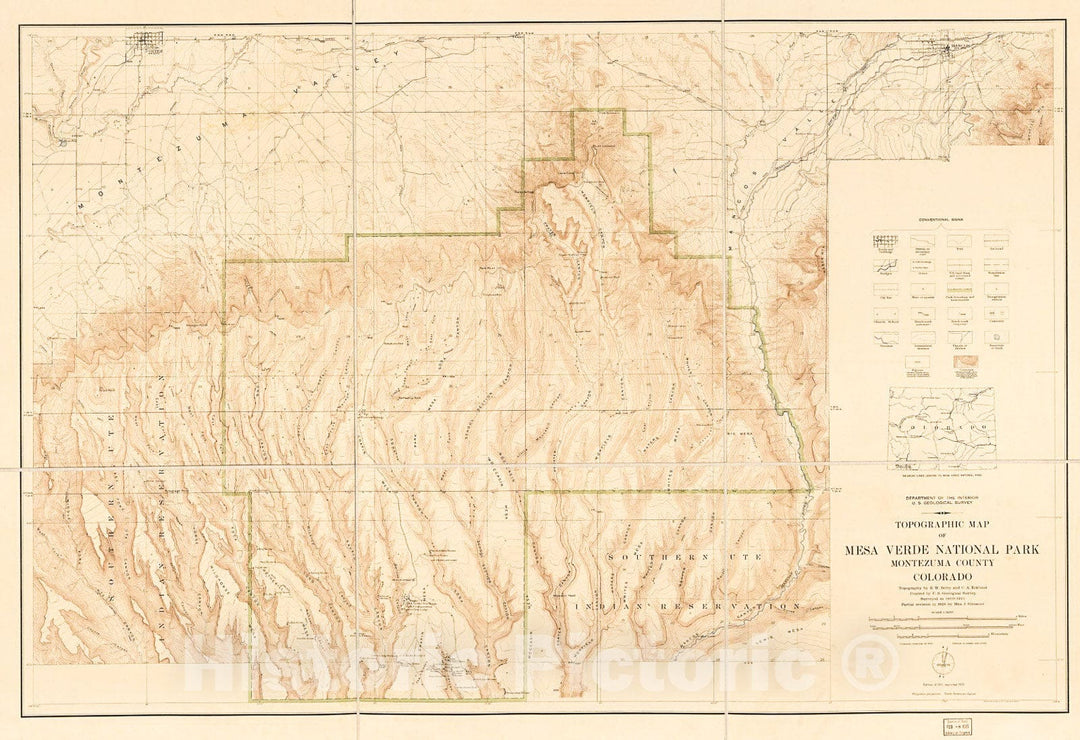 Historic 1928 Map - Topographic map of Mesa Verde National Park : Montezuma County, Colorado