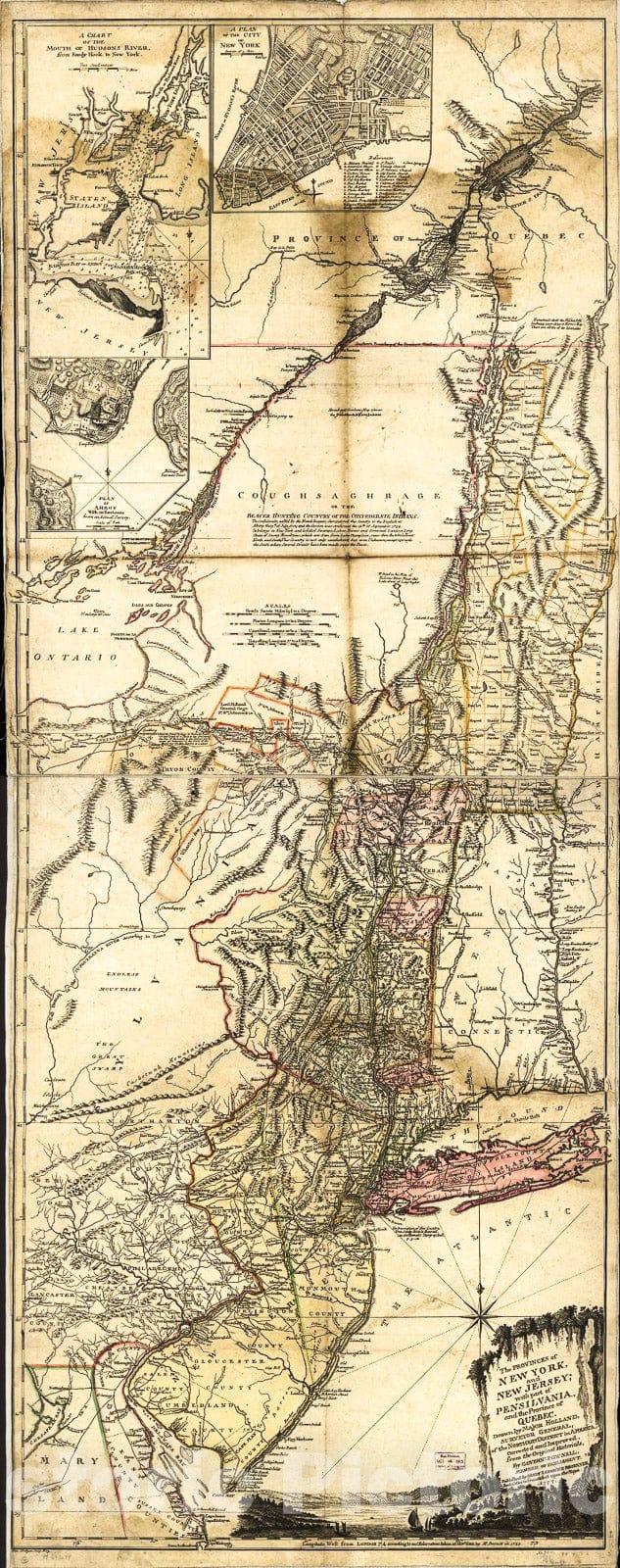 Historic 1777 Map - The Provinces of New York, and New Jersey; with Part of Pensilvania and The Province of Quebec.